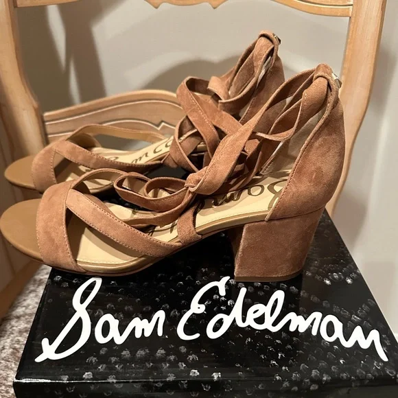 Sam Edelman Sheri Camel Suede Ankle Wrap Tie - Picture 1 of 3